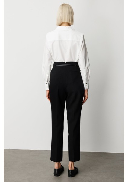 Kadın Beli Kemerli Boru Paça Pantolon 1001 Siyah fırsatları