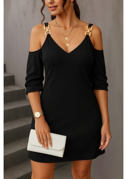 Kadın Uzun Kollu Askı Detay Iki Iplik Mini Boy Elbise modelleri