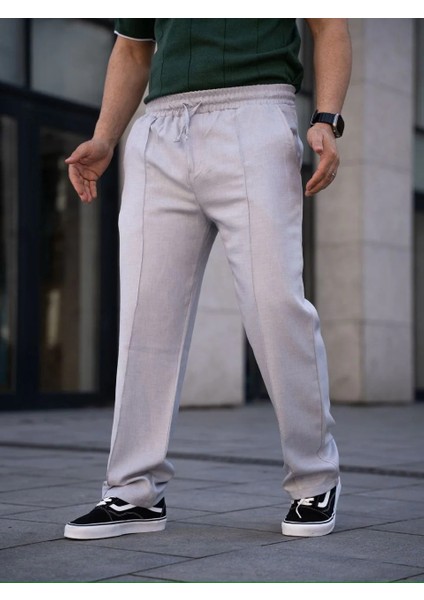Erkek Keten Cepli Çıma Dikişli Jogger Buggy Pantalon Rahat Kalıp - Gri fırsatları