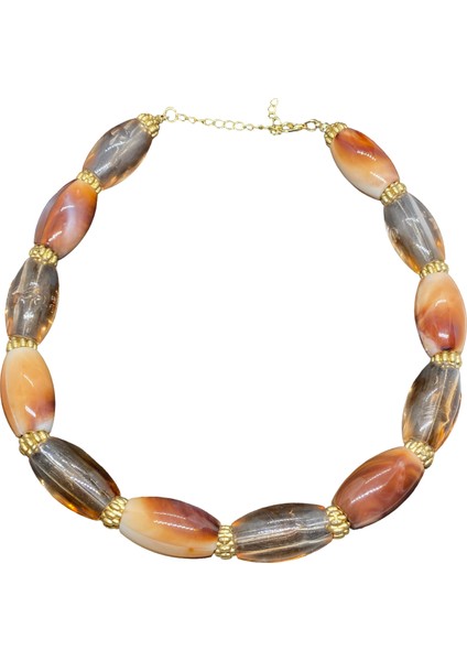 Koyu Bal Kahverengi Renk; Uzatma Ile 50 cm Kolye Uznluğu; Şık Tasarım,bohem Tarz Ötesi Akrilik Esaslı Kolye (KOD2877)