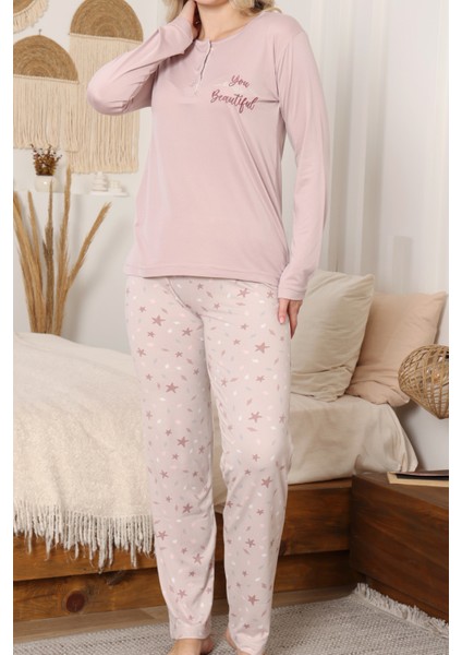 Kadın %100 Pamuk Pijama Takımı - Baskılı - 3 Düğmeli -12355 fiyatları