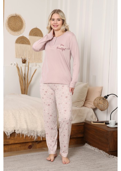 Kadın %100 Pamuk Pijama Takımı - Baskılı - 3 Düğmeli -12355 fırsatları