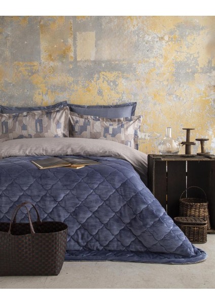 My Touch Odel Indigo Çift Kişilik Kadife Nevresim Takımı/complete Set