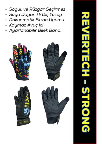 Revertech Strong Blue Skull / Su ve Rüzgar Geçirmez Kışlık Motosiklet Eldiveni