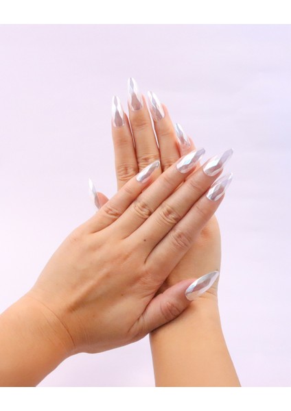 10'lu Beyaz Uzun Badem UBD1465 Tekrar Kullanılabilir El Yapımı Protez Takma Tırnak - Beyaz-M fiyatları