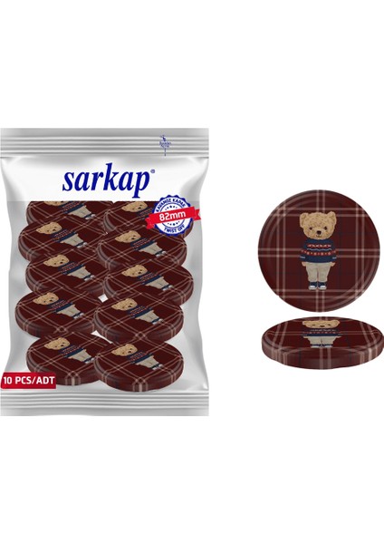 Hijyenik Paketli 10 Adet Kavanoz Kapağı – Yılbaşı Seri – Ekose Teddy Kırmızı 82 mm