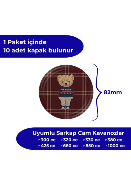 Hijyenik Paketli 10 Adet Kavanoz Kapağı – Yılbaşı Seri – Ekose Teddy Kırmızı 82 mm fiyatları
