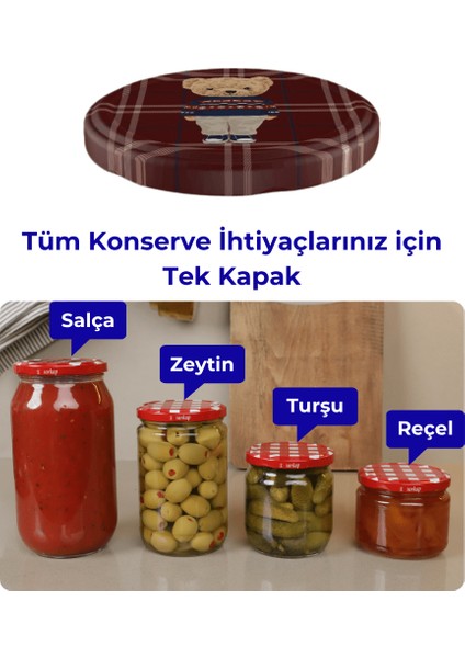 Hijyenik Paketli 10 Adet Kavanoz Kapağı – Yılbaşı Seri – Ekose Teddy Kırmızı 82 mm fırsatları