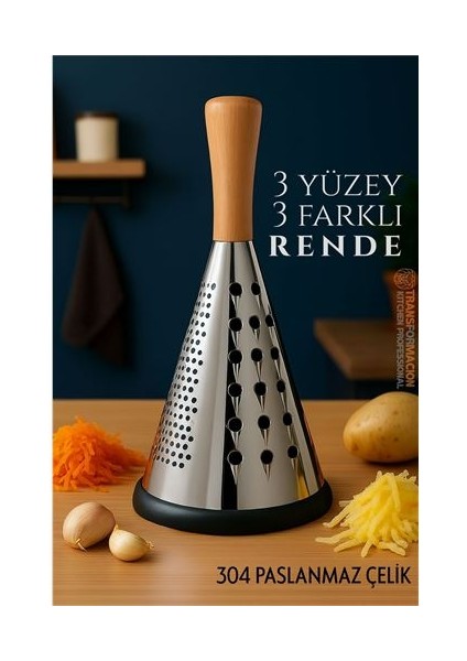 El Rendesi - Konik Tip Ergonomik 3 Taraflı Profesyonel 304 Paslanmaz Çelik