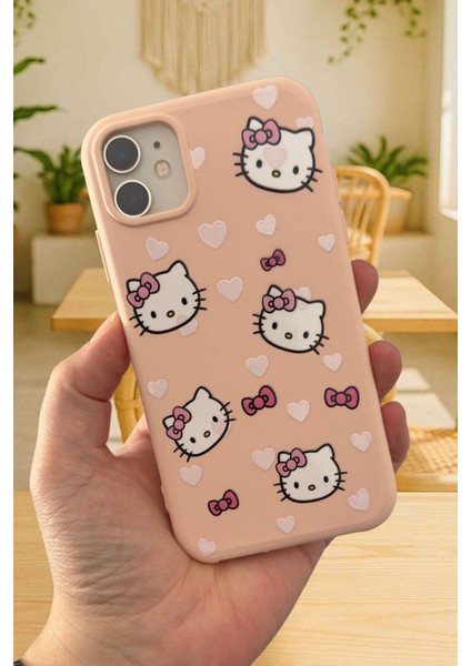 iPhone 11 Uyumlu Hello Kity Desenli Silikon Darbe Emici Klasik Korumalı Rubber Kılıf 277