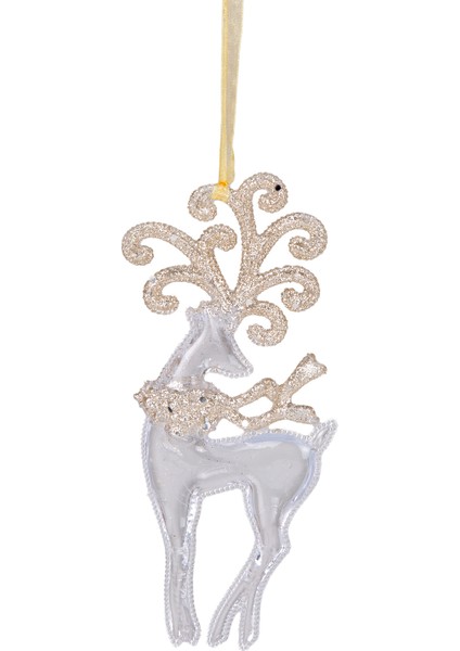 Yılbaşı Süsü, Geyik, Beyaz-Şampanya - Asmalı, Dolgulu Kumaş, Simli De