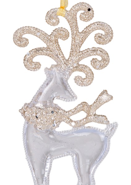 Yılbaşı Süsü, Geyik, Beyaz-Şampanya - Asmalı, Dolgulu Kumaş, Simli De fiyatları