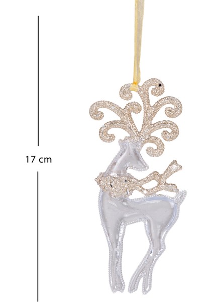 Yılbaşı Süsü, Geyik, Beyaz-Şampanya - Asmalı, Dolgulu Kumaş, Simli De modelleri