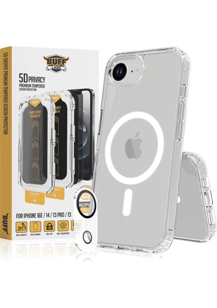 Buff iPhone 16E Avantaj Paket - Magsafe Kılıf + Ekran Koruyucu + Lens Koruyucu Privacy