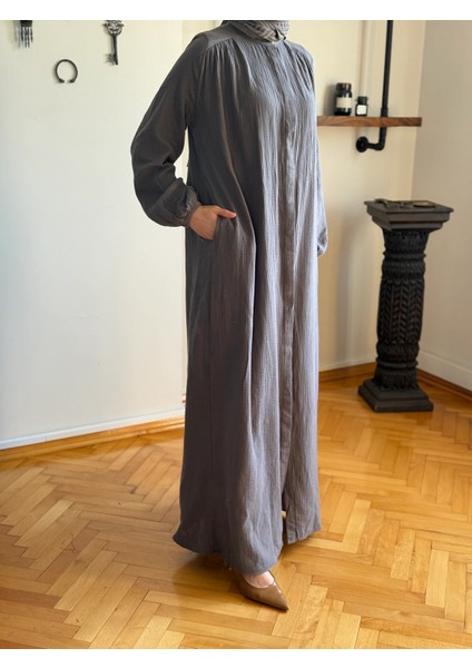 Tam Boy Düğmeli Müslin Ferace 5102 indirimleri