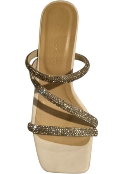 Kadın Taşlı Abiye Terlik Beyaz - 36 fırsatları