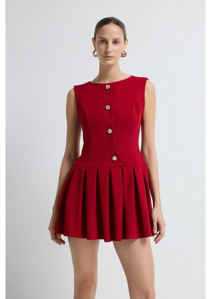 Pileli Kolsuz Elbise Kirmizi 12445939000 fiyatları