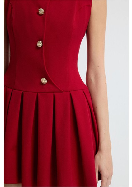 Pileli Kolsuz Elbise Kirmizi 12445939000 modelleri