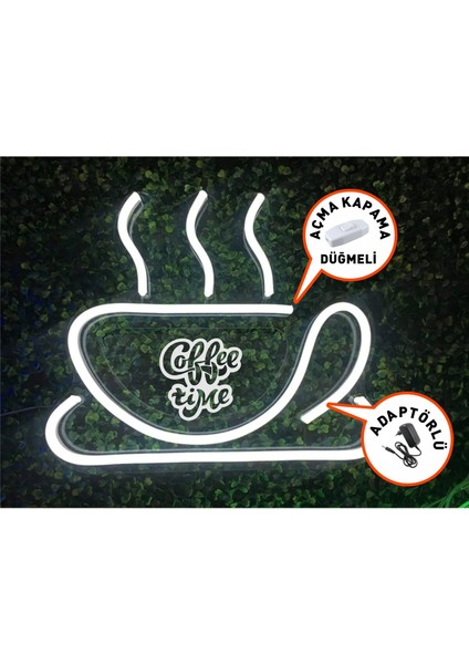 Coffee Time Yazılı Fincan Figürlü Neon LED Tabela Tablo Gece Aydınlatma Duvar Dekoru modelleri