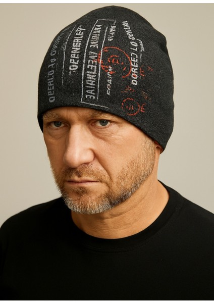 Erkek Gri Baskılı Spor Bere Standart modelleri