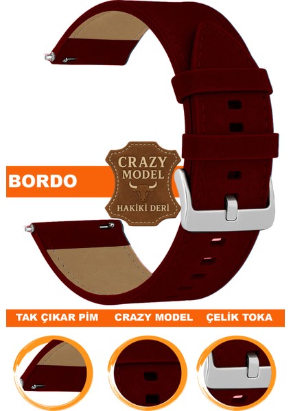18mm-20mm-22mm-24mm saatlerle uyumlu crazy deri hakiki deri saat kordonu kayışı l10hwc-bordo-sılver
