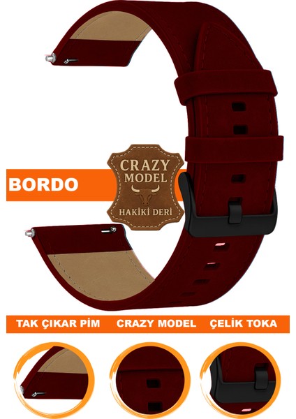 18mm-20mm-22mm-24mm saatlerle uyumlu crazy deri hakiki deri saat kordonu kayışı l10hwc-bordo-black