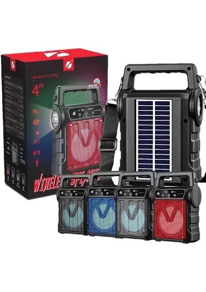KTS-1706 Taşınabilir Güneş Enerjili Fenerli Bluetooth Hoparlör (5067)