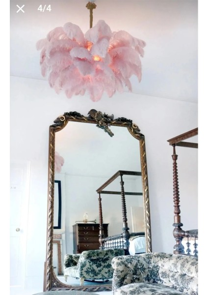 Deve Kuşu Tüyü Avize Pembe