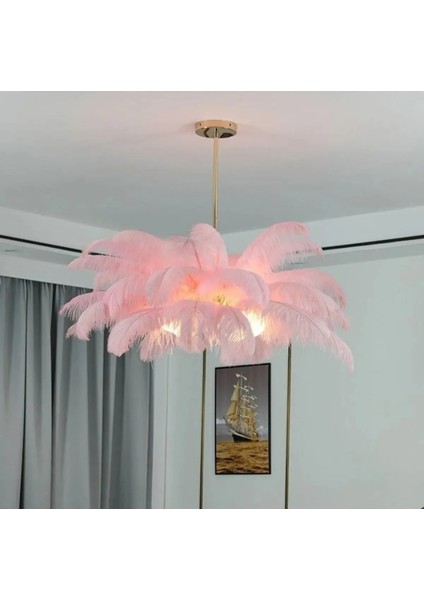 Deve Kuşu Tüyü Avize Pembe modelleri