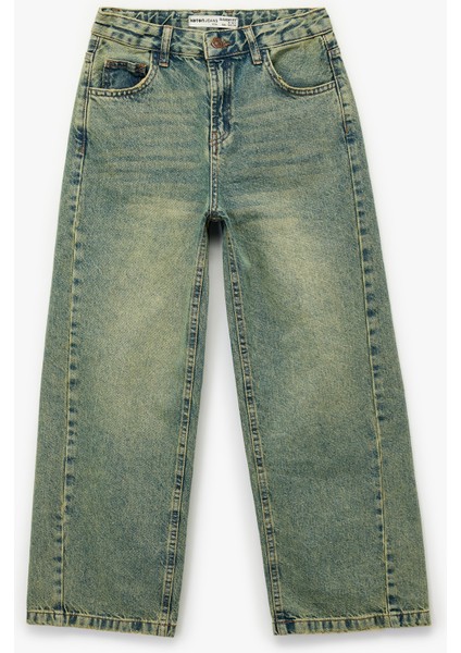 Pamuklu Cepli Rahat Kalıp Yıkamalı Denim Pantolon - Wide Leg Jeans