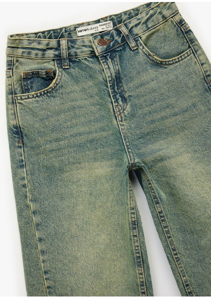 Pamuklu Cepli Rahat Kalıp Yıkamalı Denim Pantolon - Wide Leg Jeans modelleri