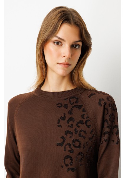 Reglan Kol Leopar Desenli Triko Tunik-Kahve indirimleri