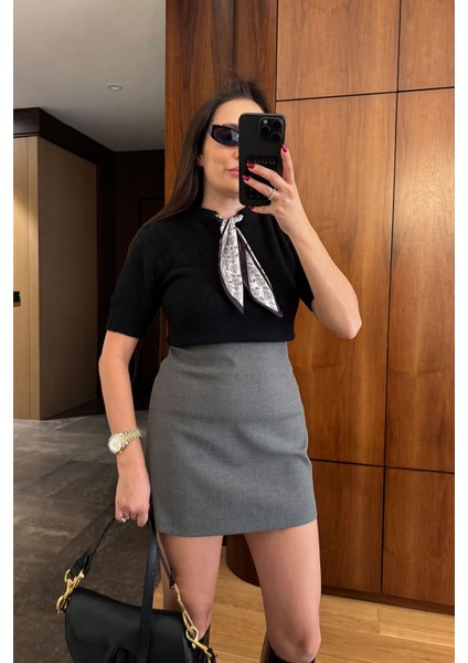 Mini Klasik Düz Marka Etek- Antrasit fiyatları