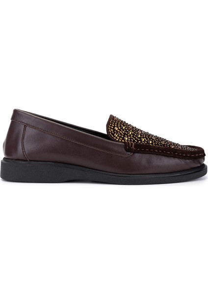 Kadın Hakiki Deri Kahverengi Loafer Ayakkabı 1120 842-7 Bn Ayk SK25-26 Khv Dr/khv Tas