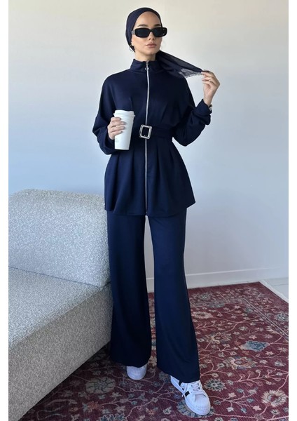 Ön Fermuarlı Pileli Tunik Bel Lastikli Pantolon Tesettür Ikili Takım P-00018989 fiyatları