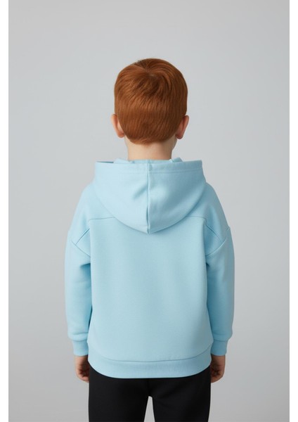 Unisex Çocuk Basic Pamuklu Kapüşonlu Sweatshirt - Mavi modelleri