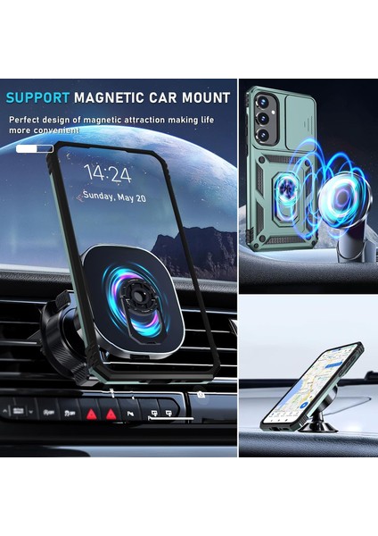 Samsung Galaxy A25 Uyumlu Ekran Koruyucu Kılıf Sürgülü Yüzüklü Standlı Darbe Emici Tank Kapak