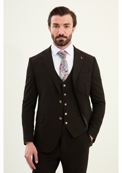 Dokulu Slim Fit Mono Yaka Erkek Takım Elbise