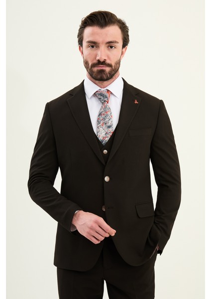 Dokulu Slim Fit Mono Yaka Erkek Takım Elbise fırsatları