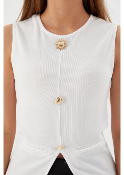 Tasarım Düğmeli Bluz Ekru fiyatları