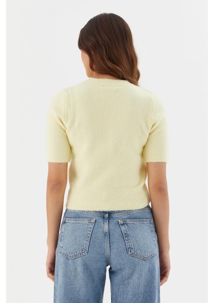 Işlemeli Kısa Kol Triko Bluz Sarı indirimleri