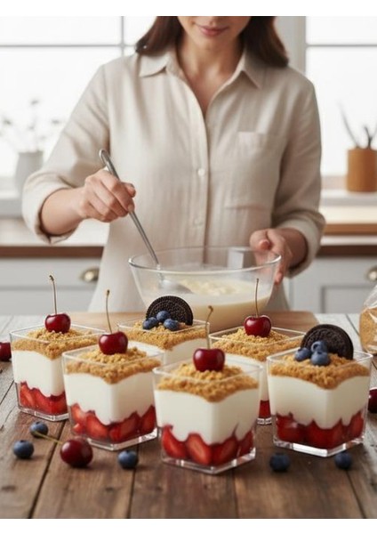 Battal Boy Cam 6'lı Kare Magnolia Dondurmalık Seti -Magnolia Jumbo Kase Set