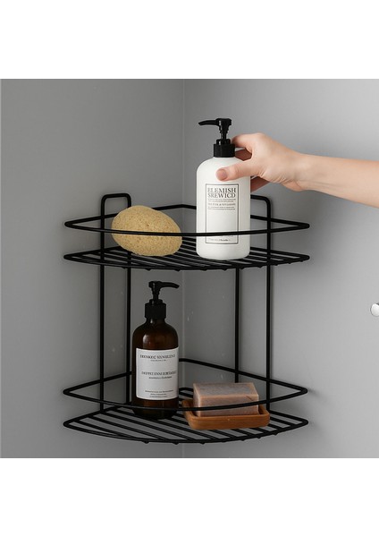 Siyah Iki Katlı Vidalı Duş Şampuanlık Köşe Rafı Banyo Organizeri Askılı Şampuanlık Düzenleyici fiyatları