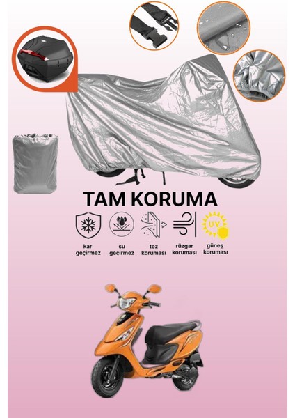Gri Arka Çanta Uyumlu Tvs Scooty Zest 110 Uyumlu Motor Brandası, Koruyucu Örtü