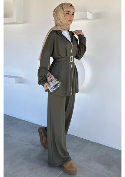 Ön Fermuarlı Pileli Tunik Bel Lastikli Pantolon Tesettür Ikili Takım P-00018989