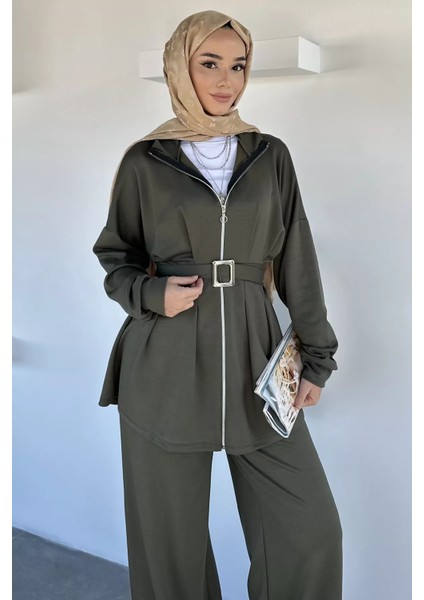 Ön Fermuarlı Pileli Tunik Bel Lastikli Pantolon Tesettür Ikili Takım P-00018989 modelleri