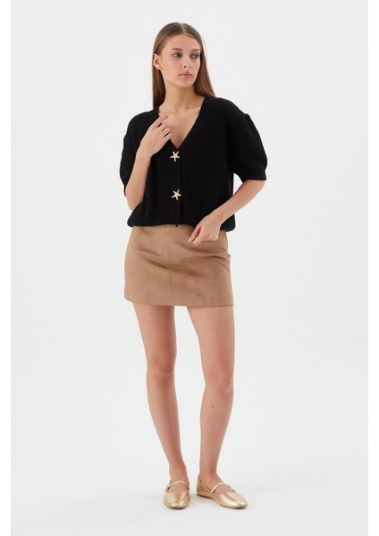 Yıldız Düğmeli Kısa Kol Hırka Sıyah fiyatları