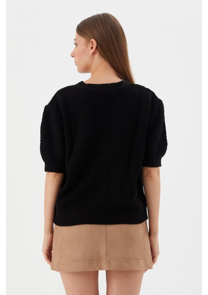 Yıldız Düğmeli Kısa Kol Hırka Sıyah indirimleri