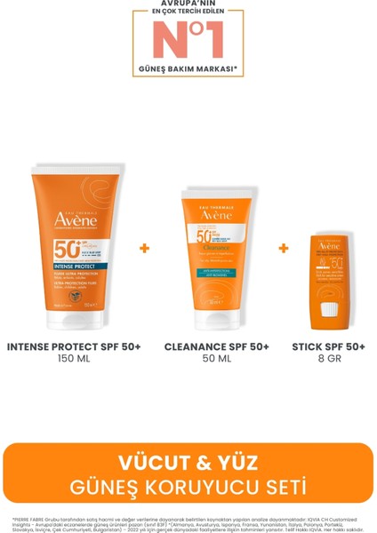 Vücut & Yüz Güneş Koruyucu Seti (Intense Protect + Cleanance 50 ml + Stick)