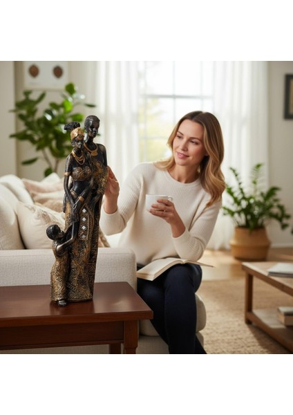 Lüks Işlemeli Geleneksel Yerel Kıyafetli Afrikalı Aile Heykeli Dekoratif Biblo Ev Ofis Hediyesi Mdl1 fiyatları